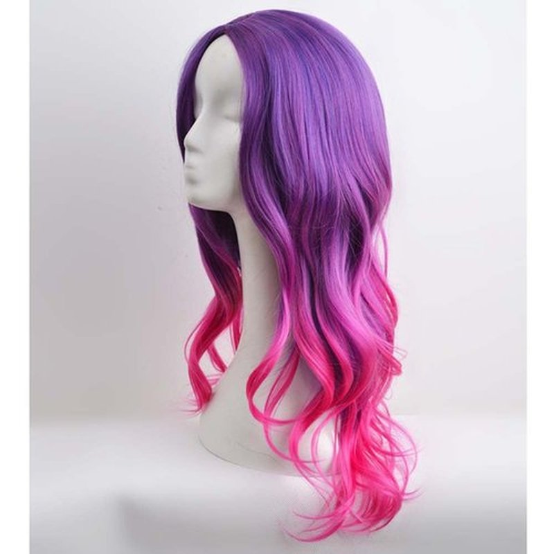 RightOn Purple Pink Ombre Wig Long Wavy Women Girls Sexy Ombre Hair Colorful Wigs for Cosplay Halloween Party with Wig Cap