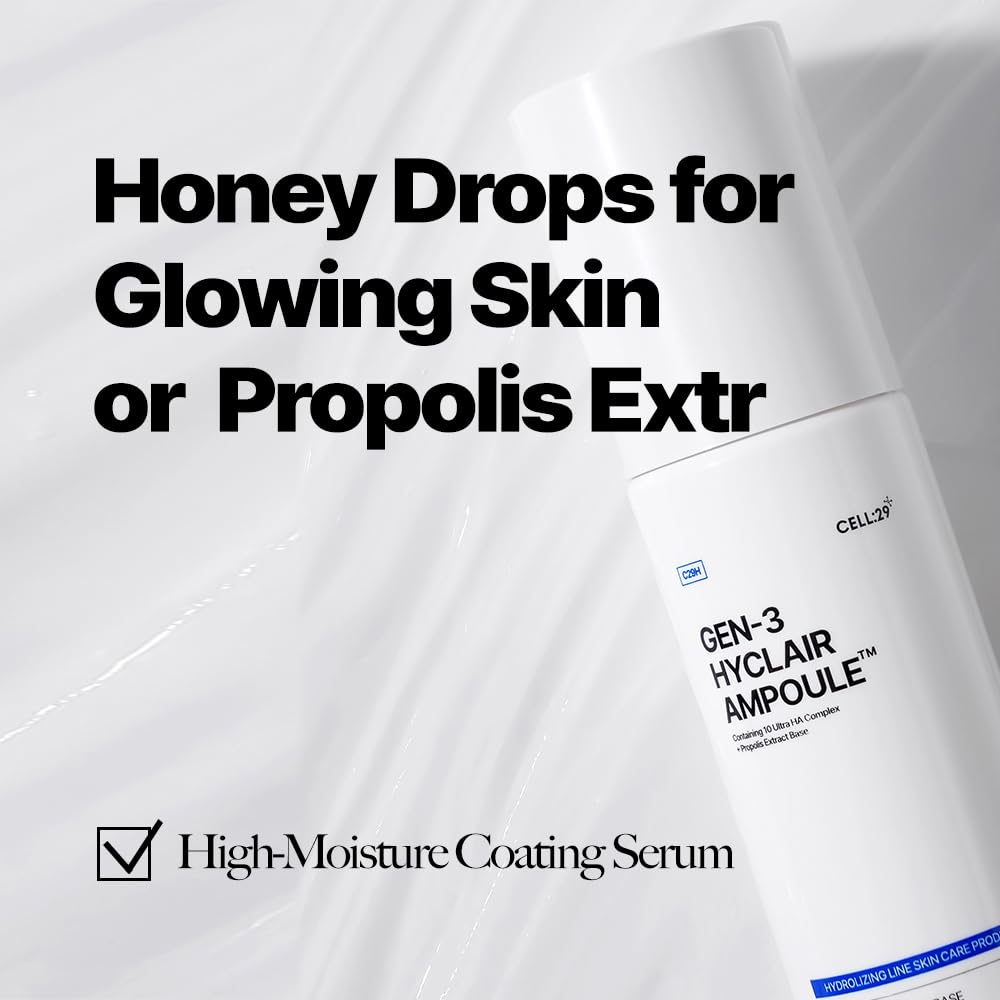 CELL29 Gen3 Hyclair Serum Ampoule 3-Layer Hyaluronic Acid 10 Species Acne Treatment Daily Face Moisturizer Propolis & Collagen 100-Hour Long-Lasting Formula All Skin Types Glass Skin Korean 3.38 Fl.oz