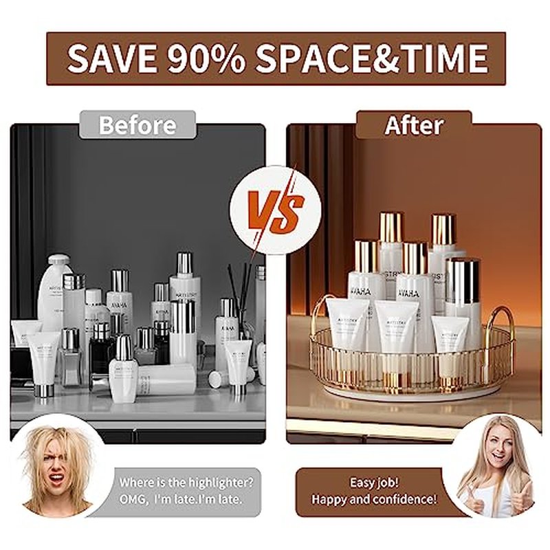 YCIA&DONE 360 Rotating Makeup Organizer and Storage for Vanity Countertop 1 Tier, High Capacity Cosmetic Skincare Perfume Organizer for Dresser Bathroom Fridge Lazy Susan Organizer(Amber Gold)