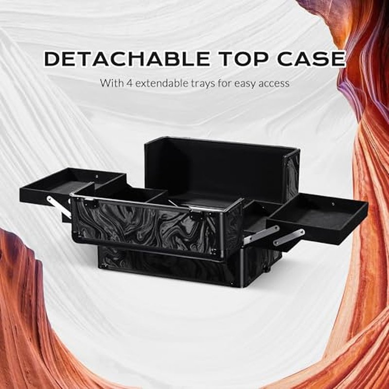 BYOOTIQUE Rolling Makeup Train Case 4in1 Cosmetic Trolley Organizer Case Lockable Salon Barber Case Traveling Cart Trunk with Wheels for Makeup Artist Trave Nail,CoyoteButtes Shadows