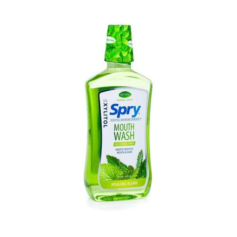 Spry Xylitol Mouthwash Fluoride Free with Enamel Support, Gentle, Natural Healing Herbal Mint - 16 fl oz (Pack of 2)