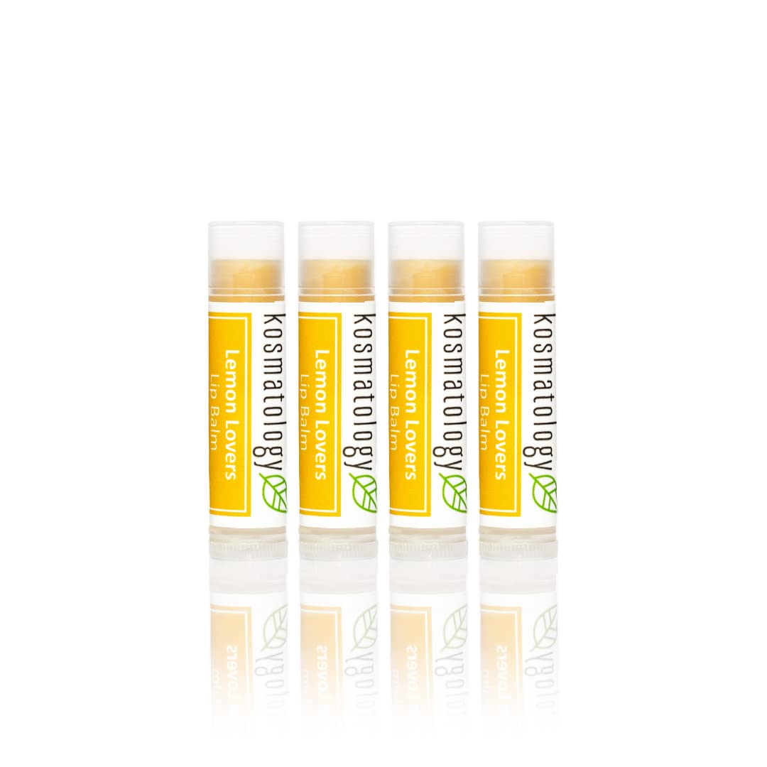 Kosmatology Organic Lemon Sage Lip Balm - Lemon Lovers 4 Pack | Beeswax Free | Vegan | 100% Natural Moisturizer for Cracked & Dry Lips