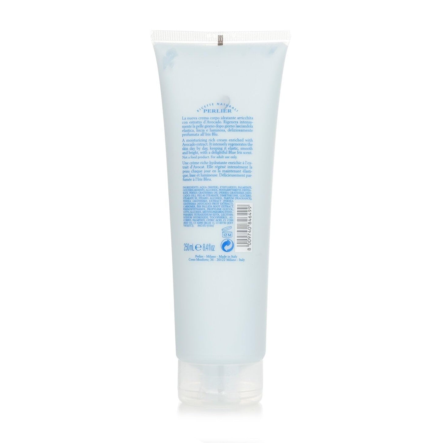 Perlier: "Iris Blu dei Colli Toscani" Moisturizing Body Cream, Blue Iris Scent 8.4 Fluid Ounces (250mL) Tube [ Italian Import ]