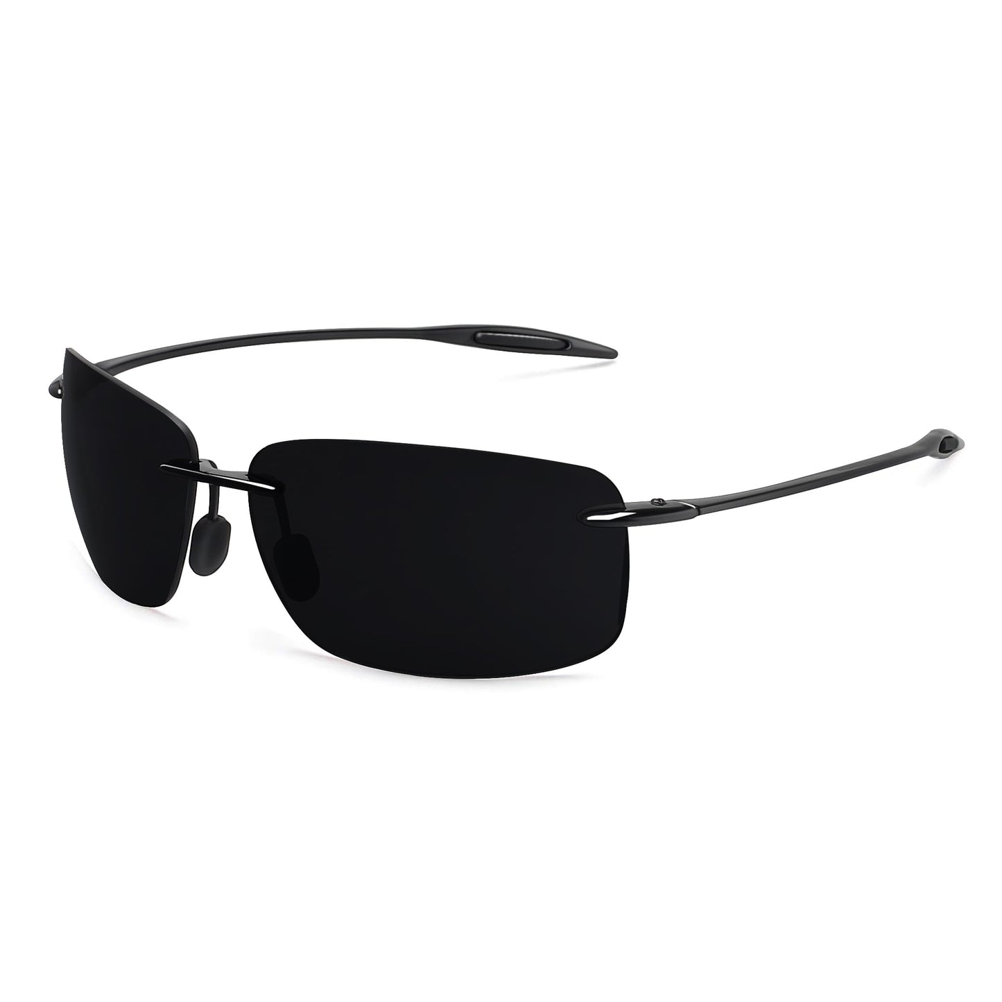 JULI Sports Sunglasses for Men Women TR90 Rimless Frame for Running Fishing Golf Surf Driving 8009 (Black/Extra Dark)