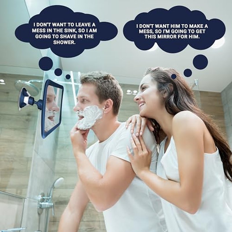 MIRRORVANA Fogless Shower Mirror for Shaving with Upgraded Suction, Anti Fog Shatterproof Surface and 360° Swivel, 1X Magnifying, 6.3 x 6.3 Inch (Black)