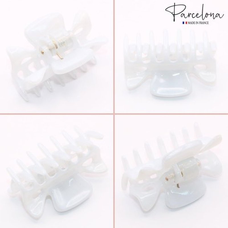 Parcelona French Classic Very Small 1 1/2" Claw Clips with Tight Spring Set of 3 Girls Hair Jaw Claw Clips Durable Styling Women Hair Accessories, Made in France (Solid White)