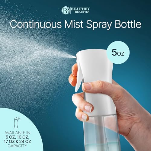 BeautifyBeauties Hair Spray Bottle – Ultra Fine Continuous Water Mister for Hairstyling, Cleaning, Plants, Misting & Skin Care (Black, 6.8 Ounces)