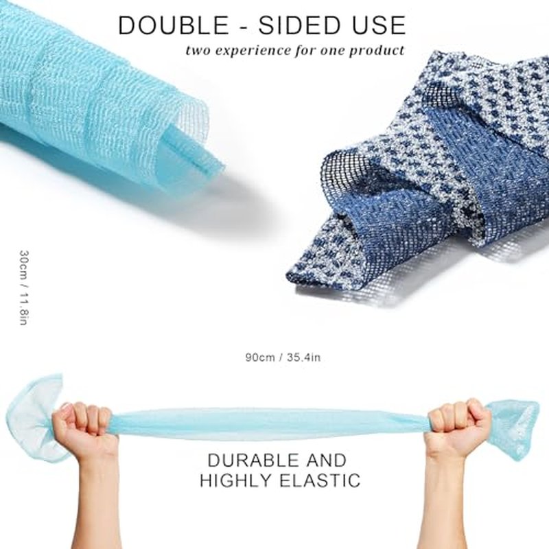2 Pieces Exfoliating Washcloth Shower Towel African Net Sponge Japanese Wash Cloth Face Exfoliating Sponge Loofah Exfoliating Body Scrubber for Body Exfoliation (Blue)