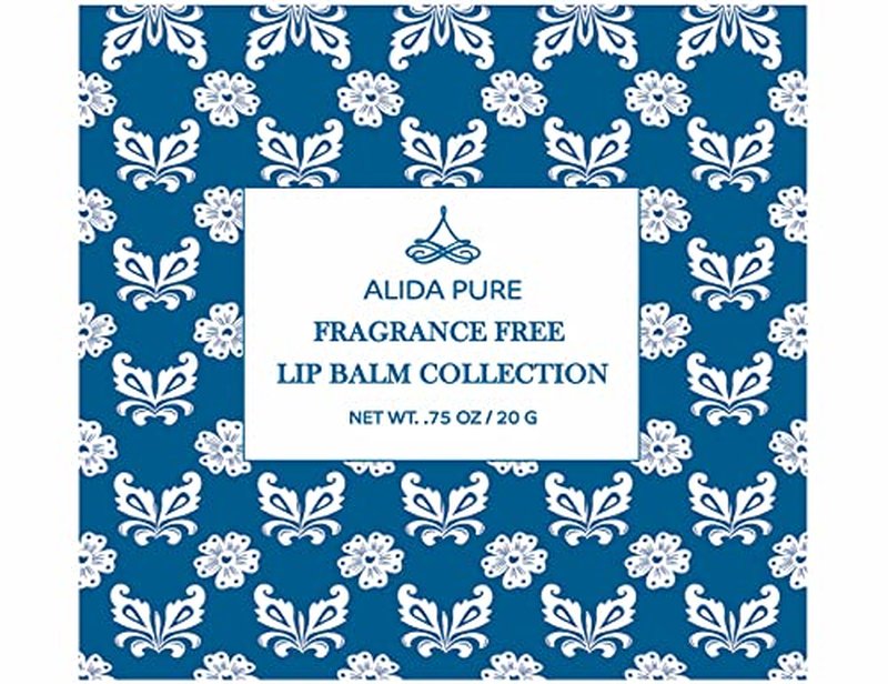 ALIDA PURE Fragrance Free Lip Balm, Vegan Lip Balm Set, Unscented, No Flavor, Beeswax Free, Organic Jojoba Oil, Avocado Oil, Vitamin E, Natural Moisturizer for Dry, Chapped, or Cracked Lips 5 Tube Set