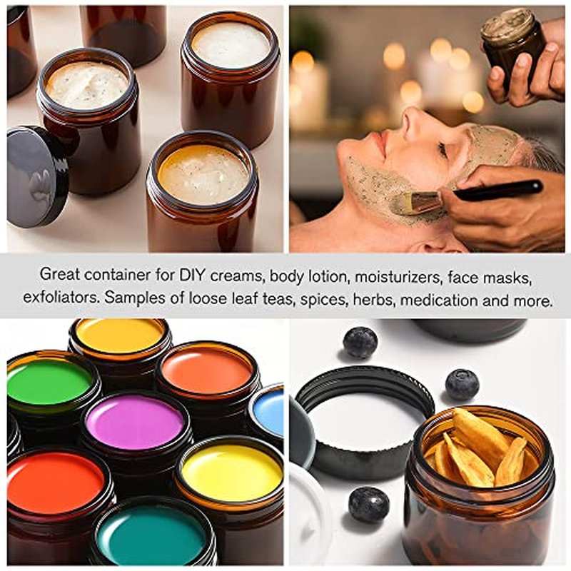 16 Pack, 4 oz Glass Jars with Lids, Amber Glass Jars Small Glass Containers Spice Container for Slime, Makeup, Cream, Lotion, Cosmetic