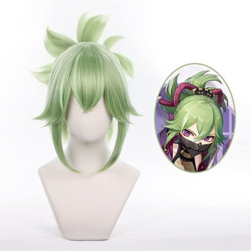 Mystylecos Genshin Impact Kuki Shinobu Green Cosplay Wig Anime Short Olive Fluffy Wig