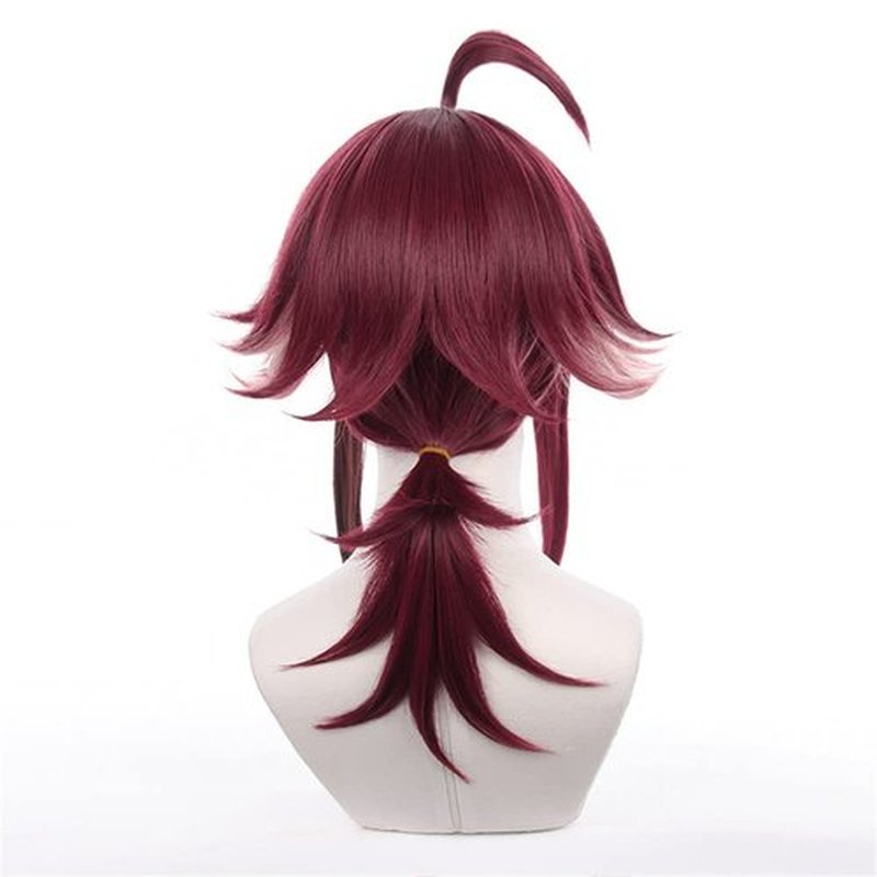 Mystylecos Anime Shikanoin Heizou Cosplay Wig Genshin Impact Wine Red Upturned Ponytail Wig