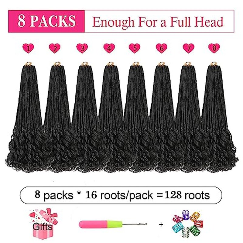 8 Packs French Curl Crochet Braids 18 Inch Goddess Box Braids Crochet Hair French Curly Braiding Hair Crochet Hair for Black Women French Curly Braids With Loose Wavy Ends Hair Extensions( 18 Inch (Pack of 8)，T27# )