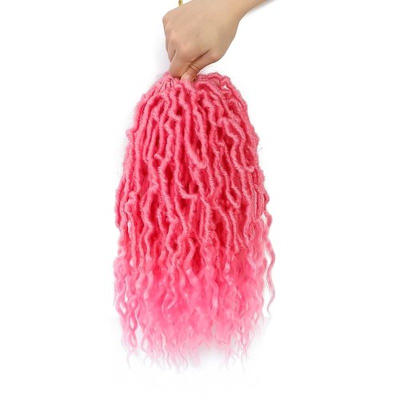 Faux Locs Crochet Hair (14 Inch) XCRUIQO Soft Locs with Curly Ends Goddess Locs Synthetic Boho Crochet Faux Locs for Women Pre Looped (8 Packs, Pink#)