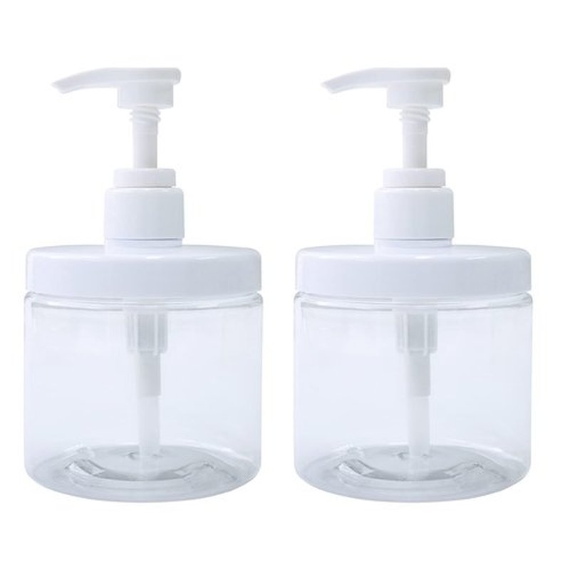 Cosywell Pump Bottle Dispenser Plastic Refillable Bottles Wide Mouth Jar Style Empty Bathroom Shower Containers for Lotion Shampoo Conditioner (Clear, 2X 500ml)