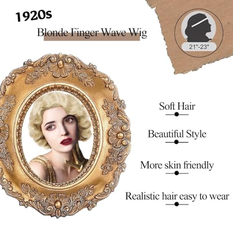 Salaibs Blonde 1920s Short Curly Finger Wave Wigs for Women Synthetic Fibre Vintage Cosplay Costume Hair Wig