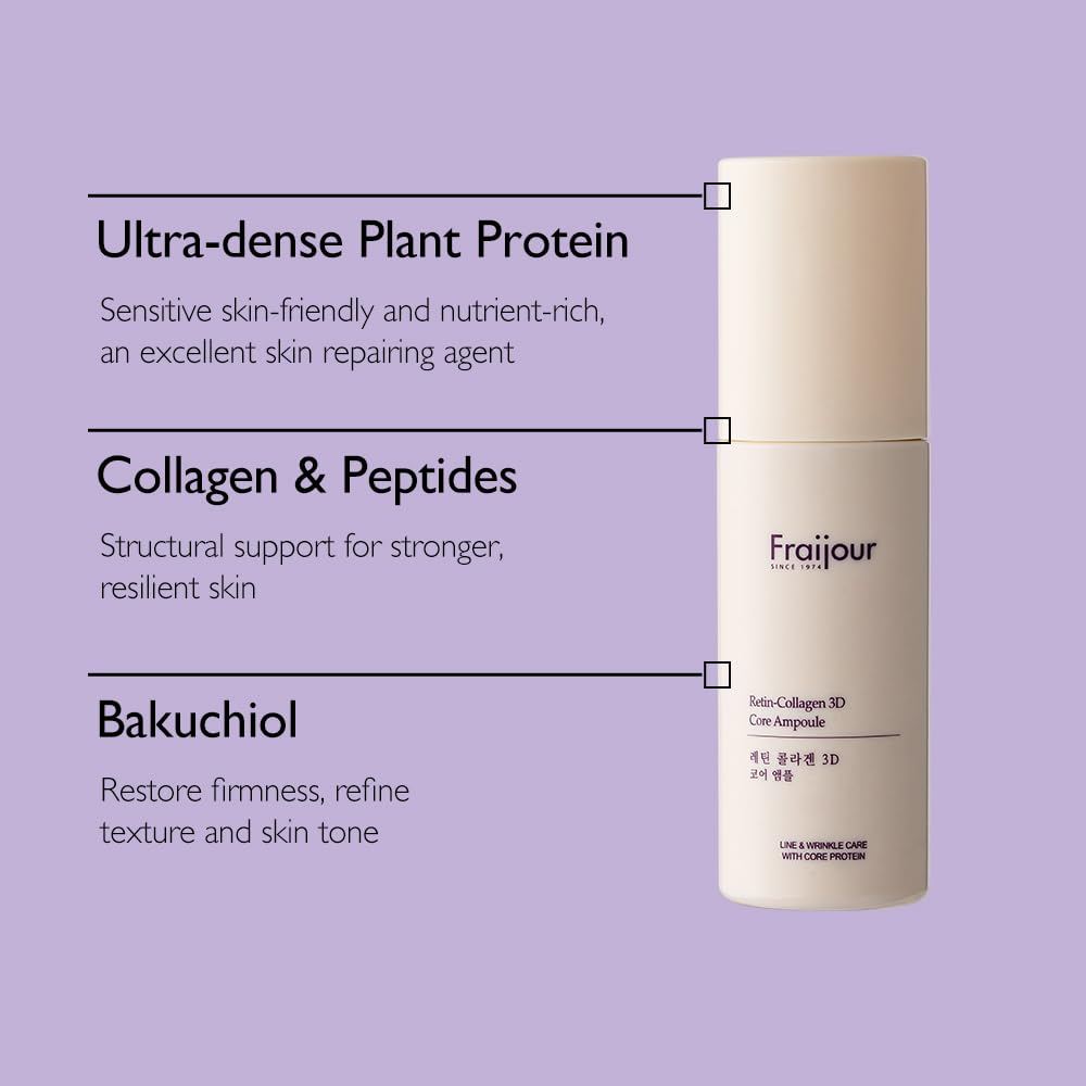 Fraijour Retin-Collagen 3D Core Ampoule – Anti-Aging Serum with Stabilized Retinal, 29 Proteins & Milk Extracts, Firms & Revives Skin, Boosts Elasticity & Glow, For Sensitive Skin, 1.69 fl.oz.
