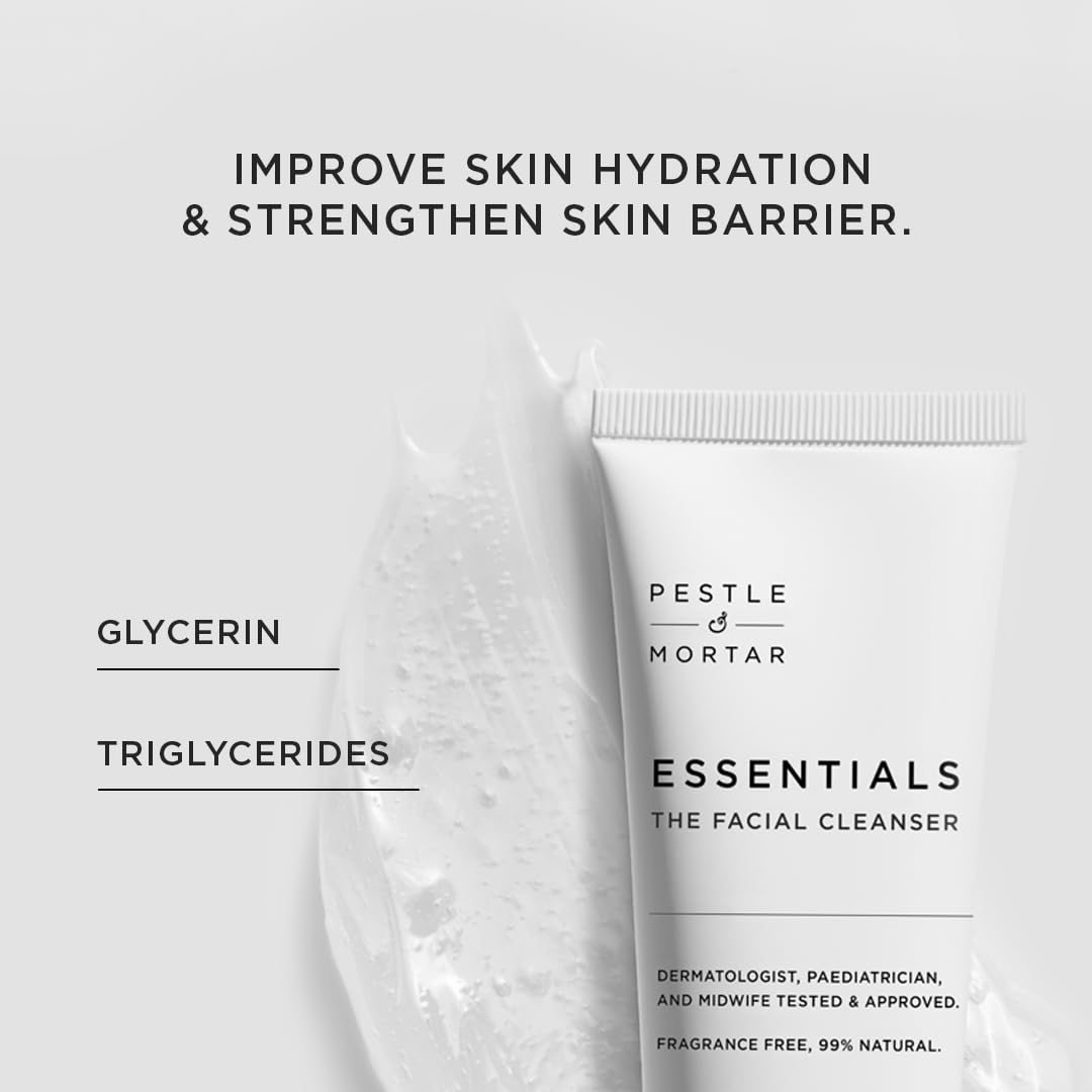 Pestle & Mortar Essentials THE FACIAL CLEANSER - Cleanses and calms skin without stripping natural oils for itchy sensitive skin, Fragrance-Free 3.38 Fl Oz.