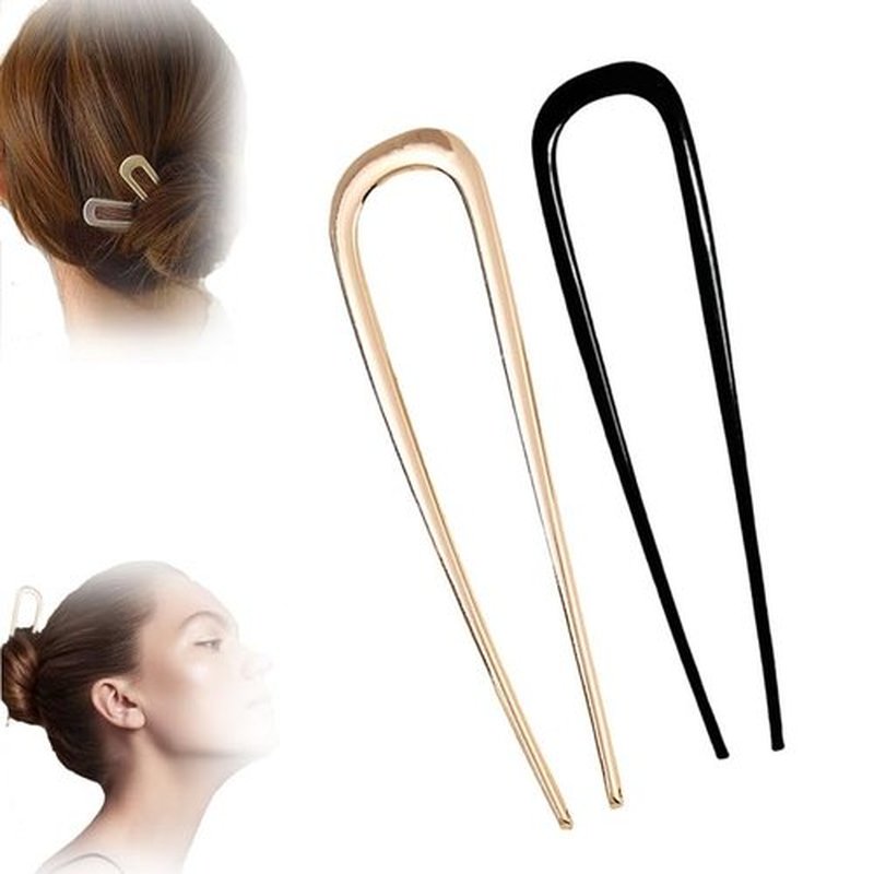 French Hair Pin, 2024 New U-shaped Hair Clips, Hairpins for French Twist Hair Buns Chignons, French Hair Sticks Fork Accessories For Women Girls French Roll (Gold+Black)