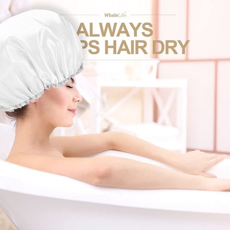 Shower Cap for Women Reusable Extra Large Shower Cap for Men (White 4 Pack Large) Satin Double Layer EVA Waterproof Long Hair Cap