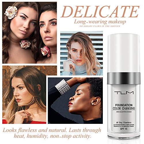 TLM Colour Changing Foundation, 30ml TLM Concealer Cover Cream Liquid Flawless Full Coverage Natural Color Foundation Makeup Base Concealer for All Skin SPF15 (#1, 30ml)