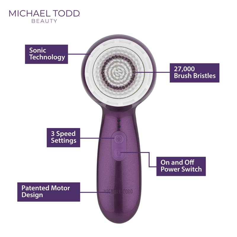 Michael Todd Beauty – Soniclear Petite – Facial Cleansing Brush System – 3-Speed Powered Exfoliating Face Brush, Purple Metallic