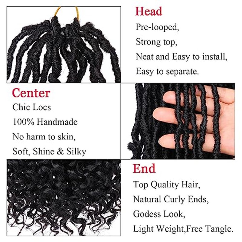 Leeven 30 Inch Ombre Burgundy Goddess Faux Locs Crochet Hair Crochet Soft Locs Hair With Curly Ends 7 Packs Synthetic Bohemian Locs Crochet Braiding Hair for Women TBUG# 12 Strands/Pack