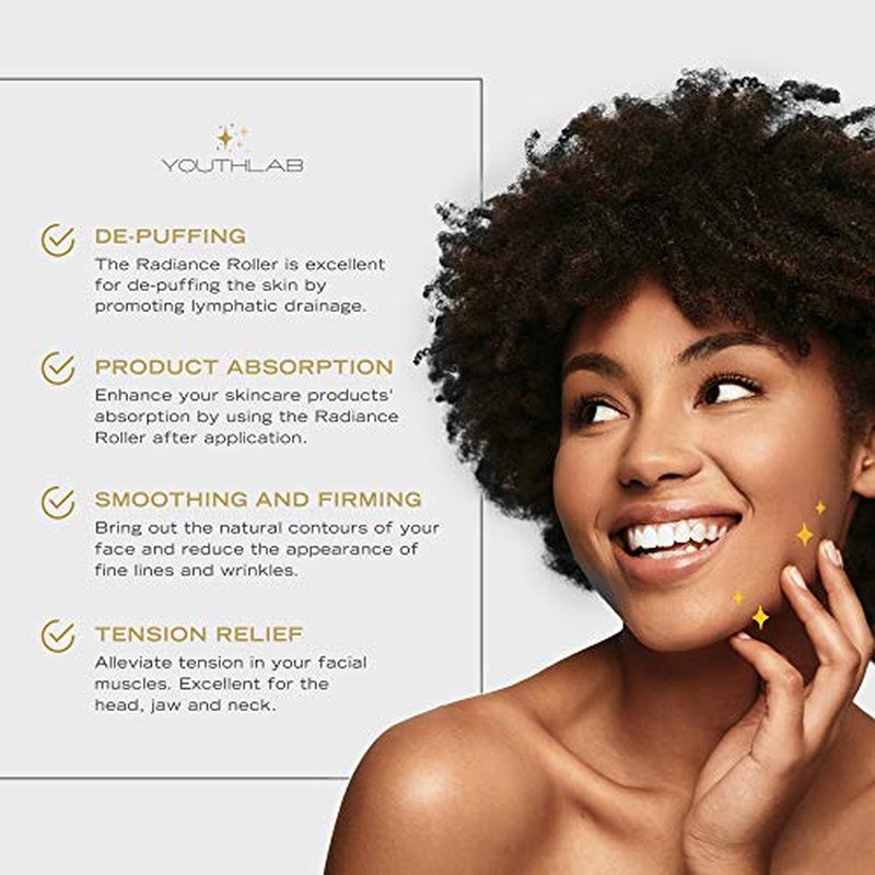 YouthLab Radiance Roller - Germanium Stone Uplifting Face Beauty Massage Tool/Roller/Wand for Skin Tightening/Firming, De-Puffing, Sculpt/Lift, Anti-Aging (Black)