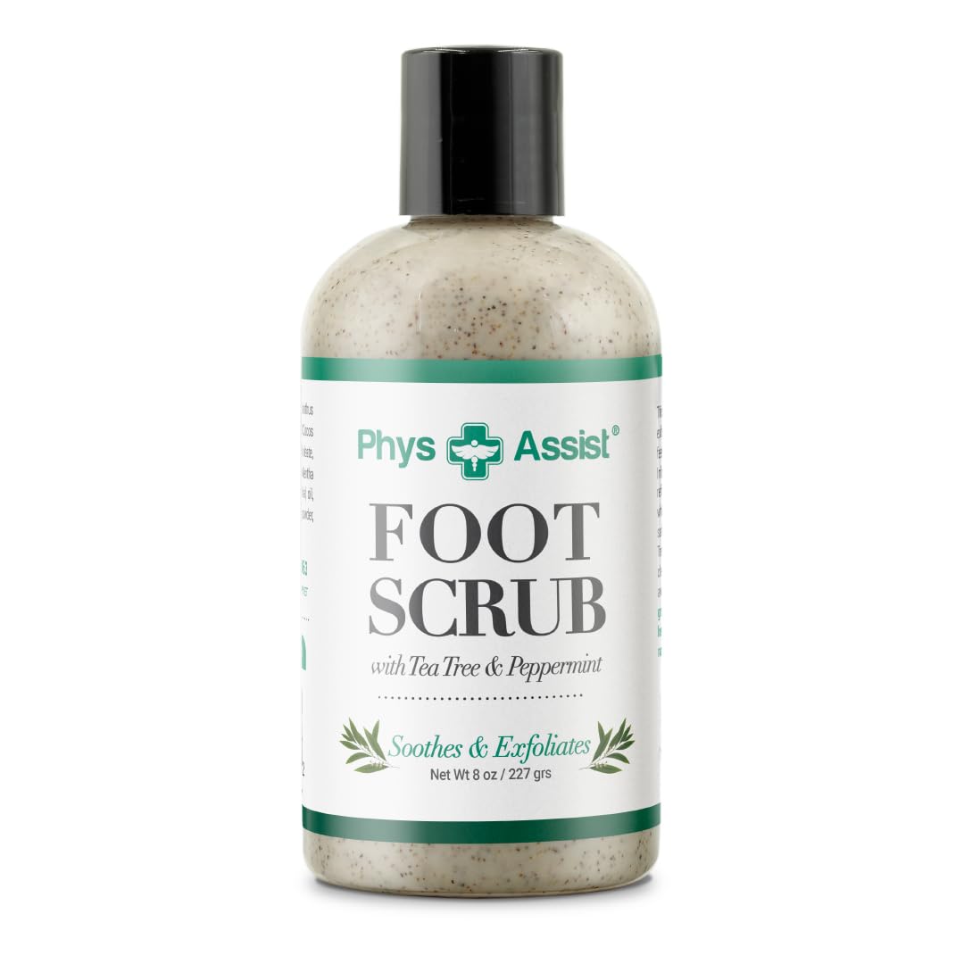 PhysAssist Foot Scrub – Exfoliating & Hydrating Foot Care Scrub for Dry, Rough Feet – Tea Tree, Peppermint & Apricot Seed Exfoliation – 8 oz Bottle