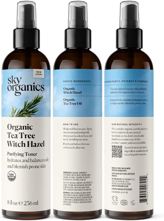 Organic Tea Tree & Witch Hazel Facial Toner - Purifying Hydrating Solution for Blemish-Prone Skin | 8 fl oz