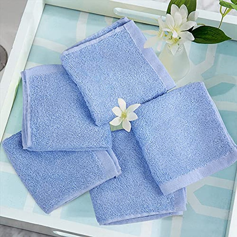Yoofoss Luxury Washcloths Towel Set 10 Pack Baby Wash Cloth for Bathroom-Hotel-Spa-Kitchen Multi-Purpose Fingertip Towels & Face Cloths - Blue