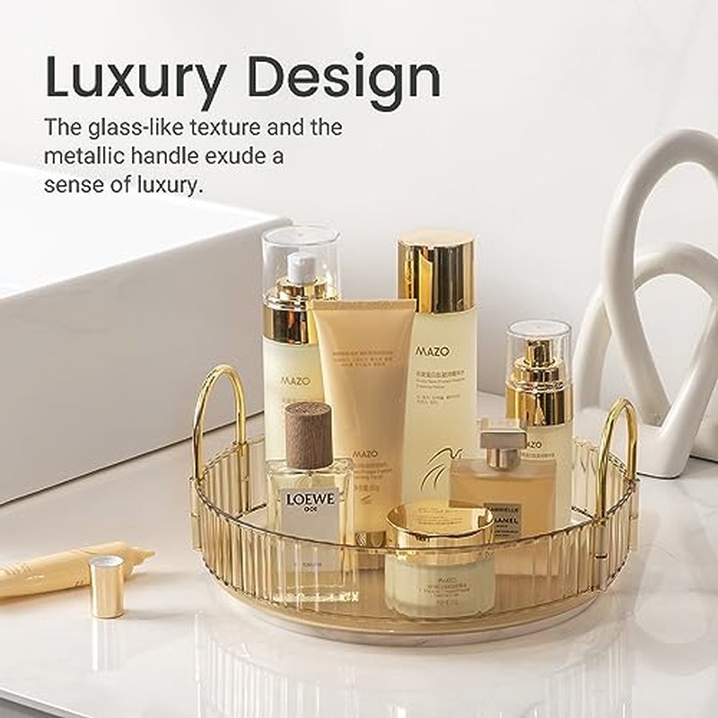 360 Rotating Makeup Organizer for Vanity, Large Skincare Perfume Organizers, Bathroom Counter Make Up Organizers and Storage, Clear Cosmetics Lipstick Spinning Organizer(1 Tier，Gold)