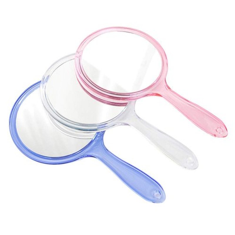 TOPYHL Makeup Hand Mirror, Double-Sided 3X 1x Magnifying Large Travel Handheld Mirror Cosmetic Mirror Acrylic Clear Finish Round Mirror (Clear)