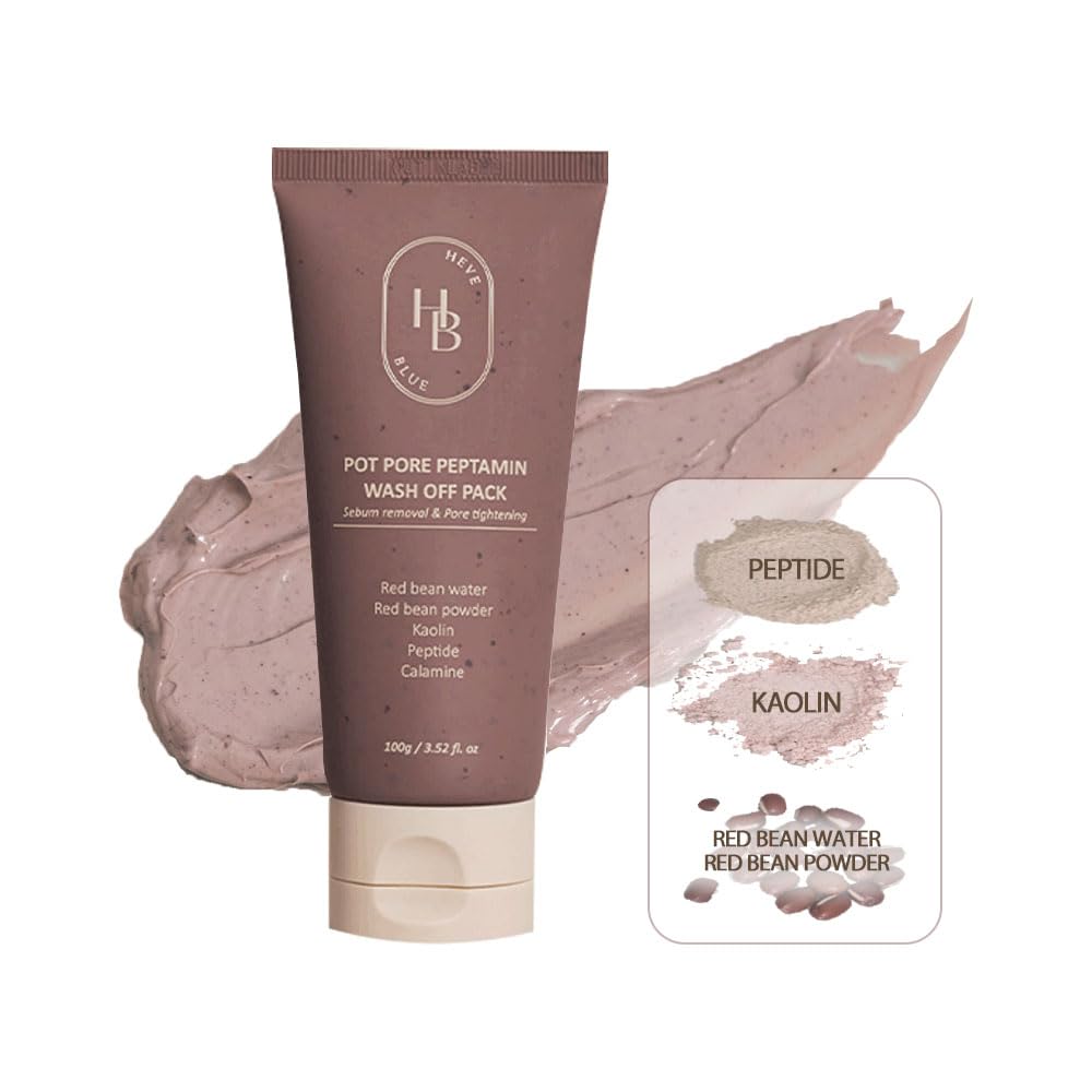 HEVEBLUE Pot Pore Peptamin Wash Off Pack - Red Bean, Peptide, Removes Blackhead, Pore Care, Tightening, Hydrating, Sensitive Skin, Korean Skincare, Exfoliating, Vegan, K-Beauty, Wash-off Mask Pack