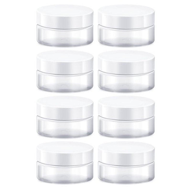 20 ml Sample Containers, Elumeiro 0.7oz Mini Travel Size Containers for Toiletries Small Plastic Cream Jars with White Lid for Cosmetic Glitter Lip Balm, Hand Cream