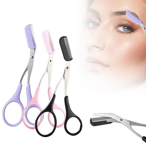 Upgraded Eyebrow Trimmer Scissor, 2024 New 2 in 1 Eyebrow Scissors with Comb, Curved Eye Brow Razor, Non-Slip Stainless Steel Facial Hair Removal Trimmer, Beauty Accessories Gift for Men Women