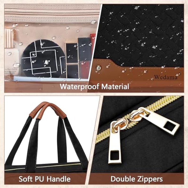 Wedama Toiletry Bag for Women, Hanging Travel Toiletry Bag with Jewelry Organizer Compartment Large Makeup Bag, PVC Waterproof Cosmetic Travel Bag for Travel Business Trips Camping Bathroom, Black