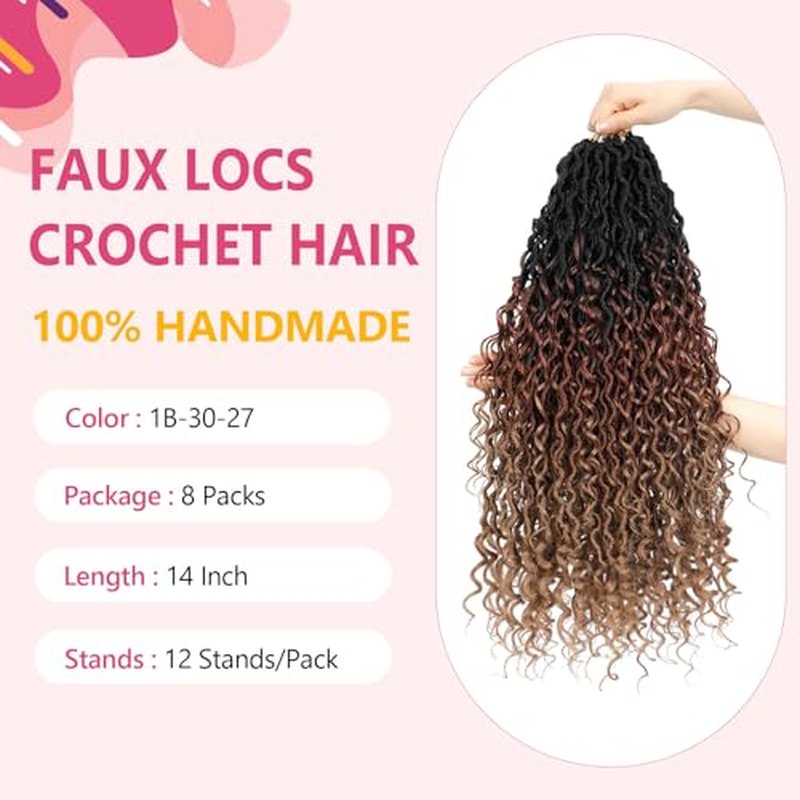 Goddess Locs Crochet Hair For Black Women 14 Inch 8 Packs Faux Locs Crochet Hair Crochet Locs Crochet Hair Pre Looped Crochet Locs River Locs With Curly Ends (1B/30/27#)