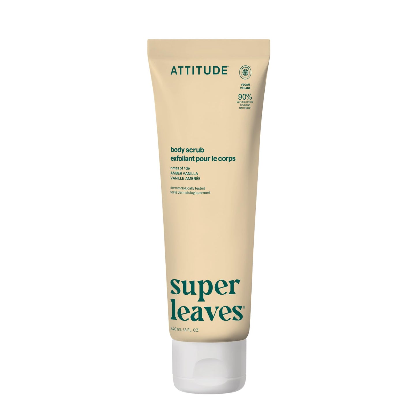 ATTITUDE Exfoliating Body Scrub with Niacinamide, EWG VERIFIED, Gently Removes Dead Skin Cells for Smooth, Coconut Shell Powder & Pumice, Soft Skin, Amber Vanilla, 8 Fl Oz