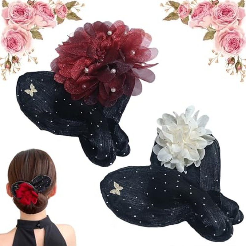 HUIQINGLI Characterh Character Hair Accessories, Insstyle Full Star Flower Hair Accessories, Women Hand Embroidered Flowers Deft Bun, Lazy Hair Curler (2PCS-I)