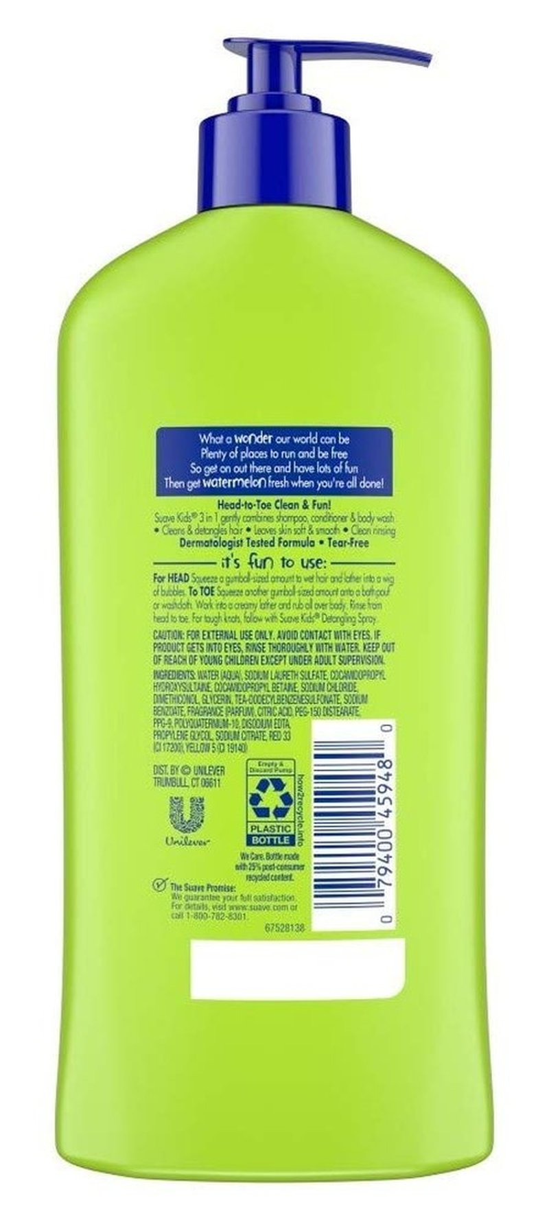 Suave Kids 3 In 1 Shampoo-Cond -Bodywash Watermelon 18 Ounce (Pack of 3)