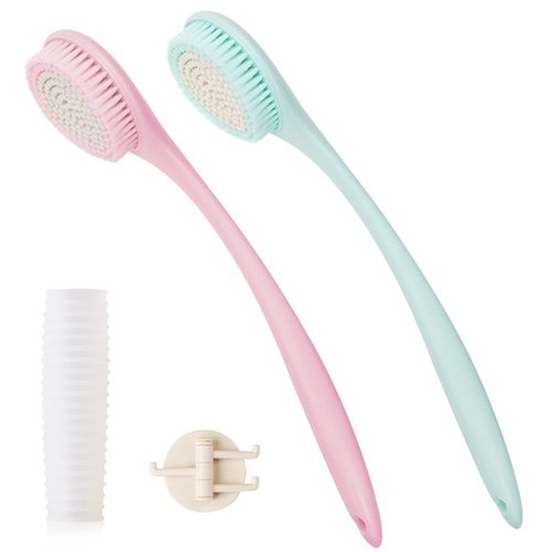 BEDELITE Back Bath Brush Long Handle for Shower of 2 - Soft Shower Brush for Men & Women,Back Brush Scrubber - 16.4" Long Skin Exfoliator for Bath Scrubber Body Brush（2 Pack, Blue & Pink）