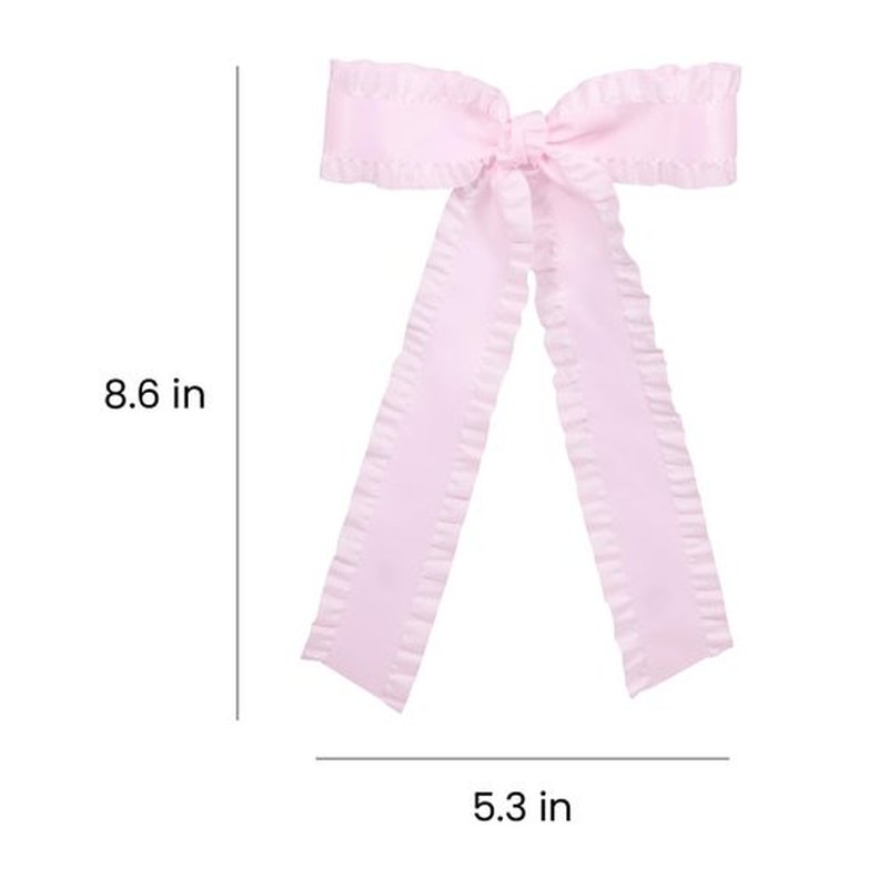 Light Pink Ruffle Ribbon Hair Bow Clips with Long Tail for Women Girls Big Stylish Satin Ponytail Holder Decor Accessories Slides Metal Clips Hair Bow for Any Occasion 5.5in