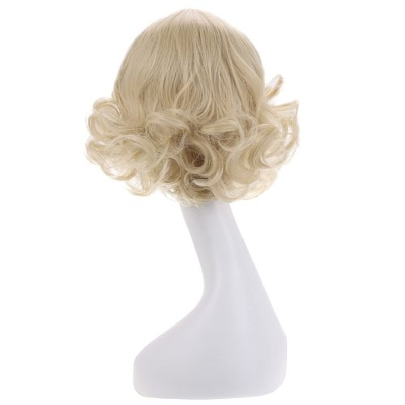 MAGQOO Light Blonde Wig with Bangs Women Girls Short Curly Wavy Wig Light Blonde Hair Wigs Halloween Cosplay Costume Party Wig(12", Light Blonde)