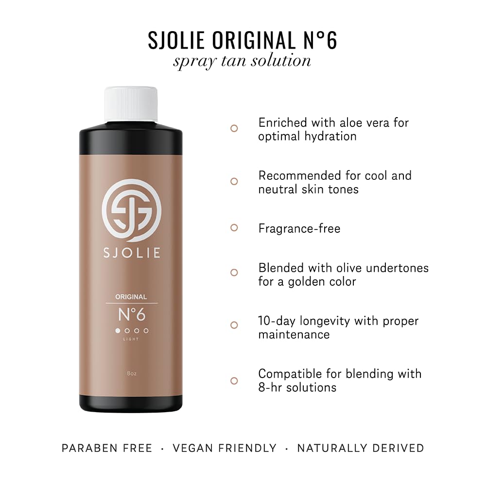 SJOLIE Spray Tan Solution - No. 6 - Light Hydrating Tanning Solution | Sunless Tanner for an All Natural, Sun-Kissed Glow