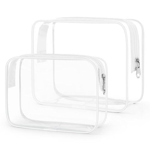 Wedama TSA Approved Toiletry Bag, Cosmetic Bags 2 Pack with Zipper Carry on Airline Airport Travel Accessories, PVC Makeup Bags for Travel, Clear Toiletry Bags for Women and Men-White