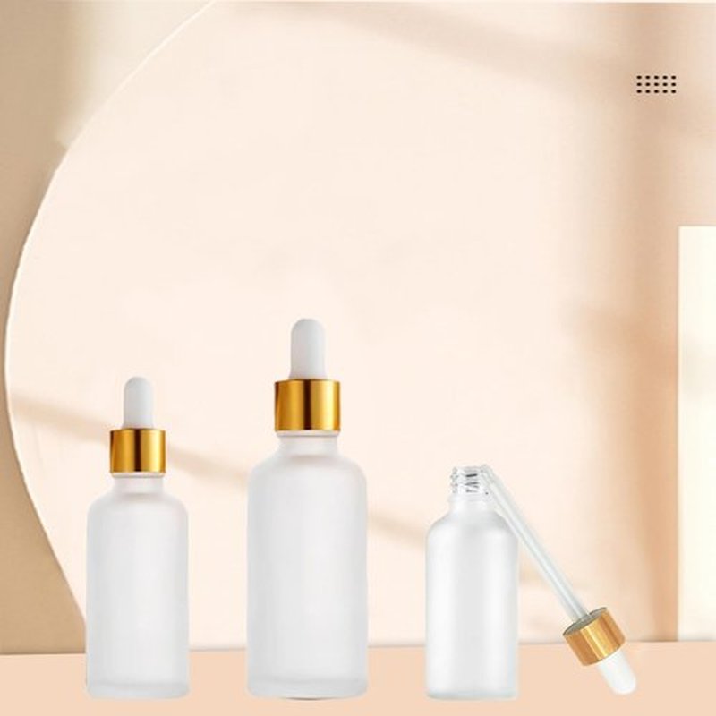 12 Pack,Clear Frosted Glass Dropper Bottle for Essential Oils,Empty Glass Liquid Holder With Glass Eye Dropper,Golden Caps Travel Perfume Cosmetic Container-Pipette&Funnel included (50ml/1.75oz)