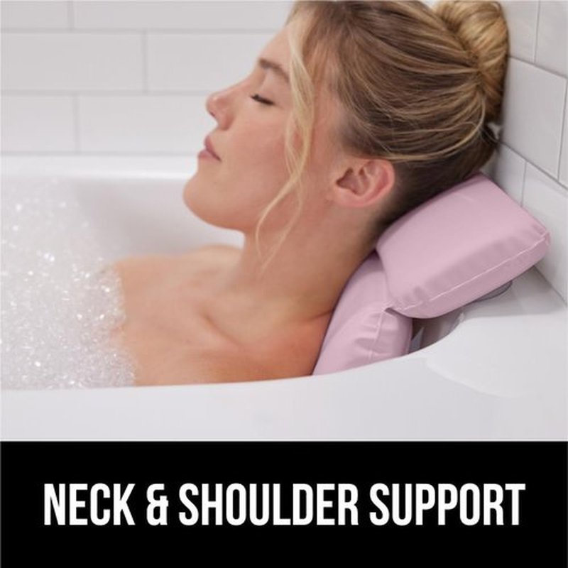 Gorilla Grip Bath Pillow for Tub, Improved Suction Cups, Luxury Bathtub Pillows, Headrest for Neck and Back Support, Relaxing Home Spa, Hot Tub and Bathroom Essentials, Gifts for Women, 2 Panel Pink