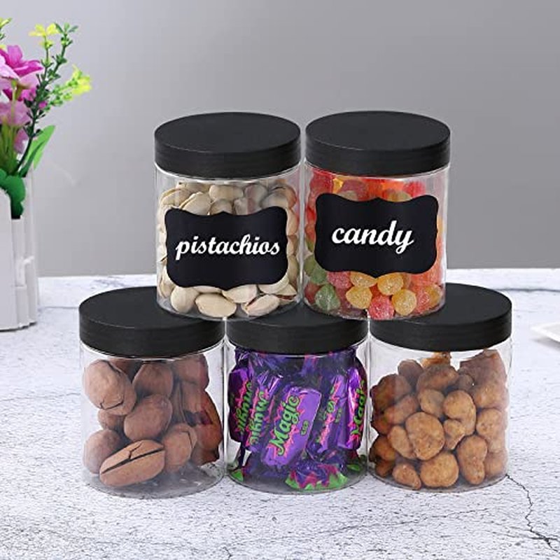 48PCS 8OZ Plastic Jars with Screw On Lids, Pen and Labels Refillable Empty Round Slime Cosmetics Containers for Storing Dry Food, Makeup, Slime, Honey Jam, Cream, Butter, Lotion