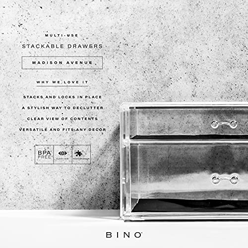 BINO | 2 Drawer Makeup Organizer - Madison Avenue | THE MANHATTAN SERIES | Makeup Drawer Organizer | Makeup Storage | Cosmetic Organizer | Vanity Organizer | Clear Makeup Organizers And Storage Cases